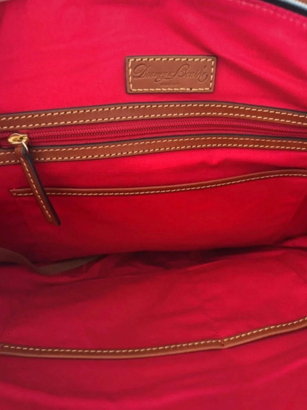 Dooney & Bourke Navy Shoulder Satchel with Brown Leather Trim